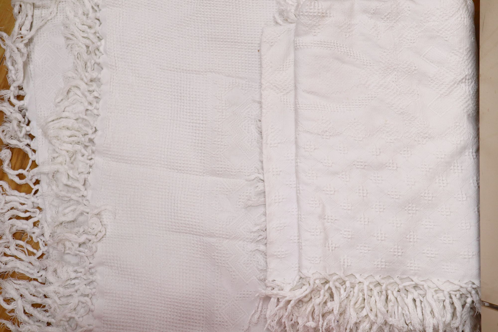 Two Indian bedspreads and vintage fabrics
